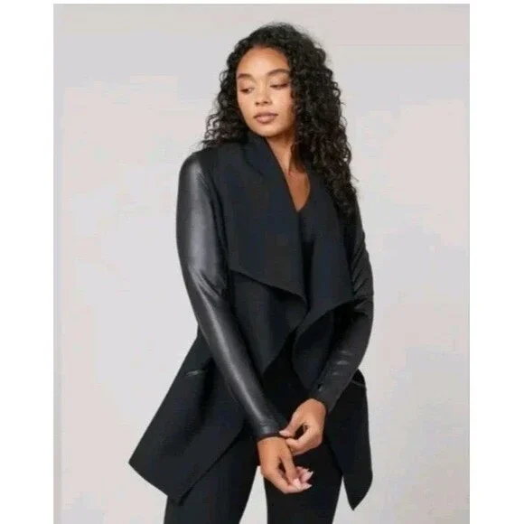 SPANX Womens Jacket Drape Front Ponte Fabric Black Size 2X Cardigan - Picture 1 of 9